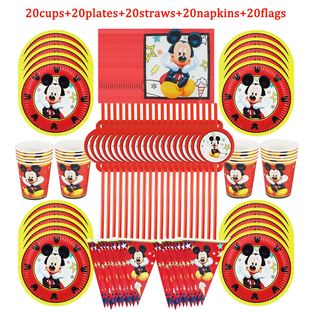 

Classic Cartoon Red Mickey Birthday Party Balloon Decoration Environmentally Friendly Disposable Tableware Set Background Banner