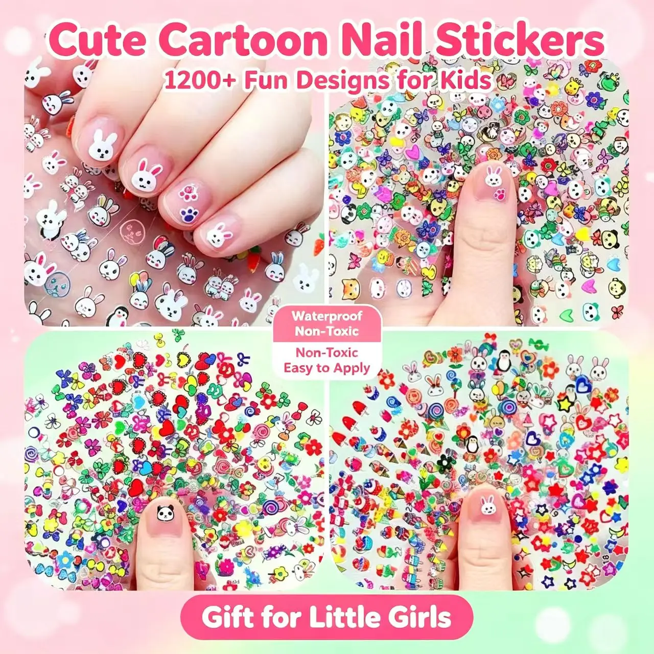 Cute cartoon animal princess nail stickers, luminous children's nail stickers, waterproof self-adhesive, party, DIY nail art