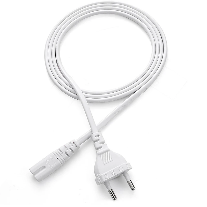 White 2p Prong EU Plug Cord Extension Cable Lamp Power Supply European Figure 8 Power Cord For Led Lighting USB Charger 1.5m 1m