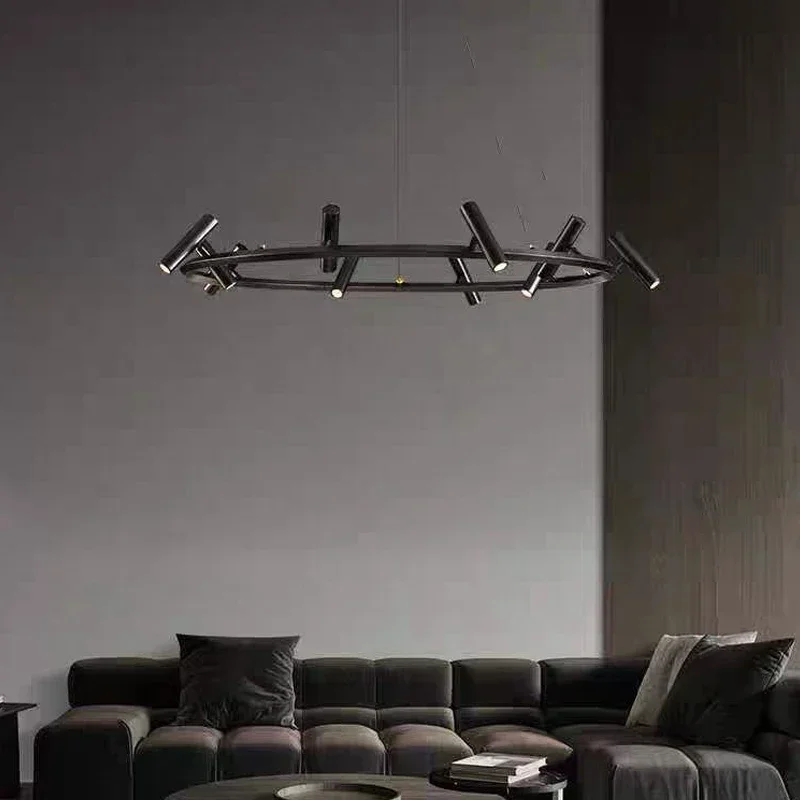 Italy Design Living Dining Room Suspension Ceiling Chandelier Kitchen Round Ring Hanging Lamp Black