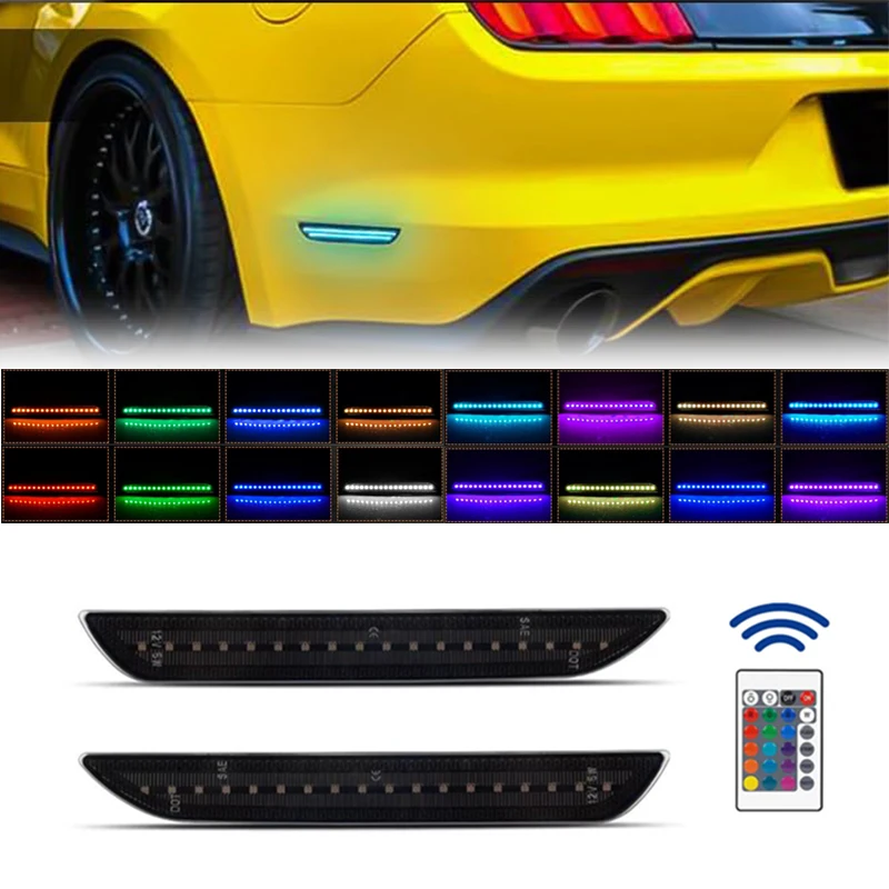 

2pcs Color Changeable RGB LED Front Fender Side Marker Flashing Light for Ford Mustang 2015-2023 Smoked Lens FR3Z15A101A