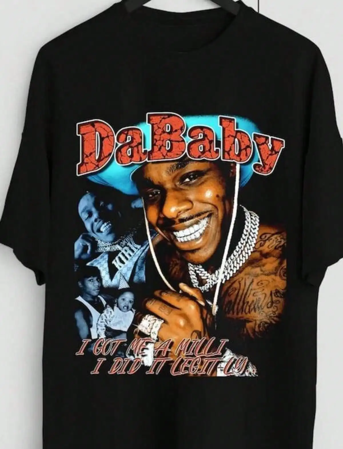 T Shirt Print ,Graphic-Cotton Tees Size Plus,Music Theme DaBaby Portrait Print Crew Neck T-Shirts Text Graphic Short Sleeve Y2K Casual Wear Suitable For All Seasons Machine Washable For Music Events And Daily Outings,Y2K,Oversized Shirt