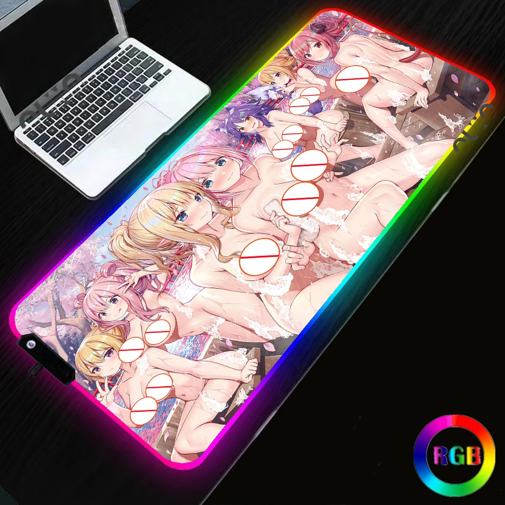 Uncensored Sexy RGB Genshin Impact Gaming Mats Mousepad Anime Cartoon Gamer Mouse Pad Keyboard Desk Computer PC Mat Notbook Pad