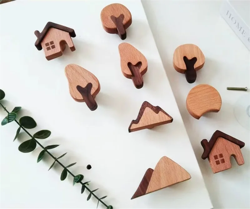 Wooden Cabinets Handle Wall Hook Coat Hat Hooks INS Wood Furniture Handles For Drawer Door Knobs Kitchen Cupboard Wardrobe Pulls