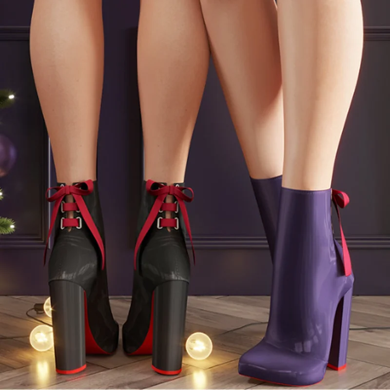 

Черные ботинки до середины икры со шнуровкой и бантом на массивном каблуке, пикантные модные крутые летние повседневные женские туфли большого размера, Zapatillas Mujer