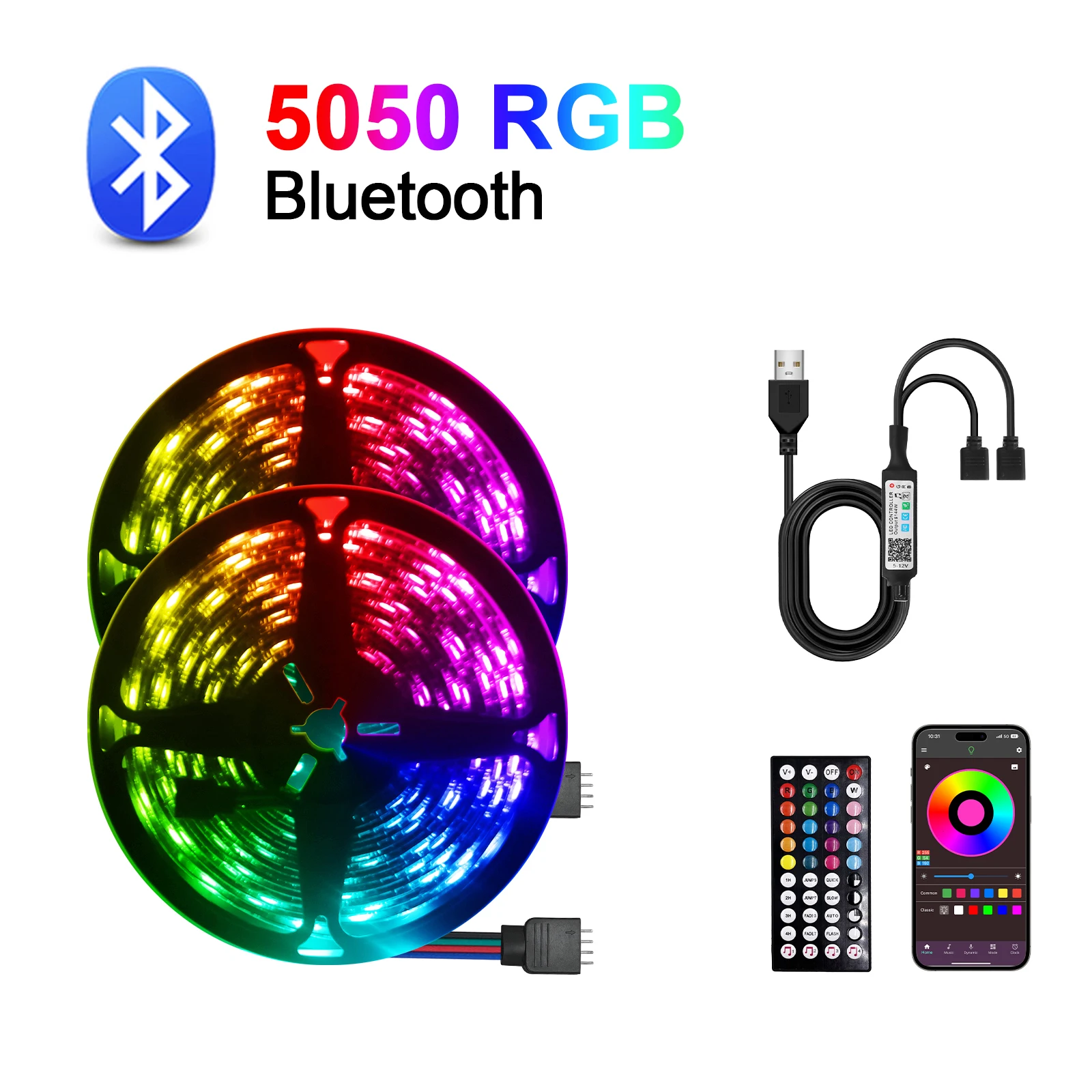 USB Led Strip Lights RGB 5050 Bluetooth APP Control 50cm 1M 5M Self-adhesive Flexible Diode Tape For TV Living Room Lamp Ribbon