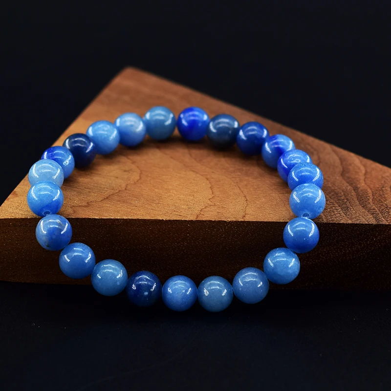 Natural Aquamarins Quartzs Beads Stone Bracelet Women Men Sky Blue Stone Round Beaded Bracelet Elastic Rope Energy Jewelry Gift