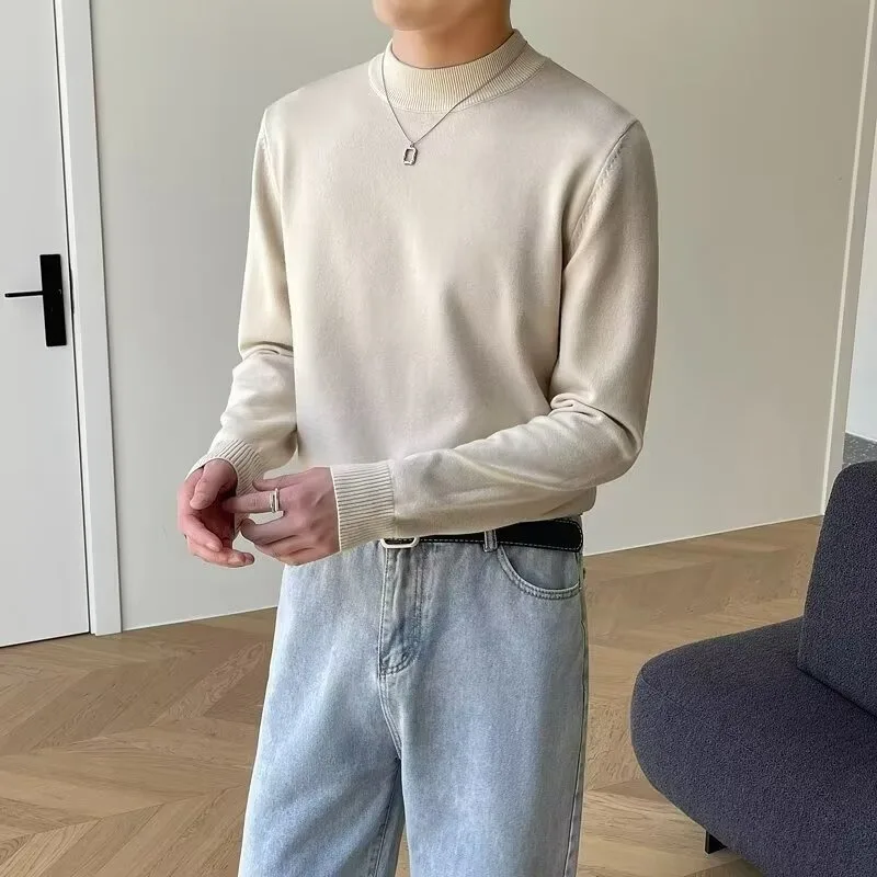 

Осенняя мужская вязаная рубашка большого размера (250 Pou), однотонная, с длинным рукавом, в корейском стиле, модная, премиум-качества, базовая модель