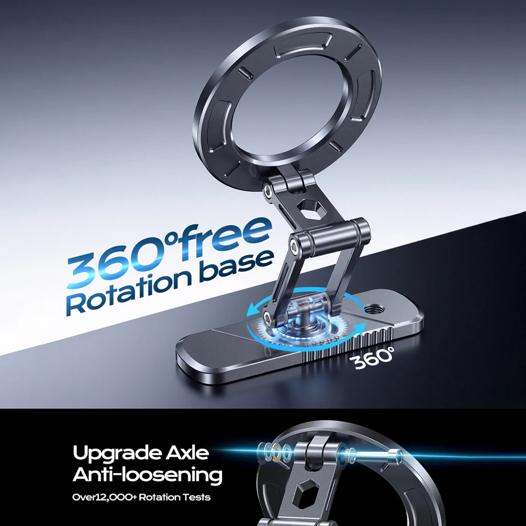 

For MagSafe Phone Stand Dual Side Magnetic Car Phone Holder 3-folded 360° Rotation Phone Holder for iPhone 17 16 15 Android