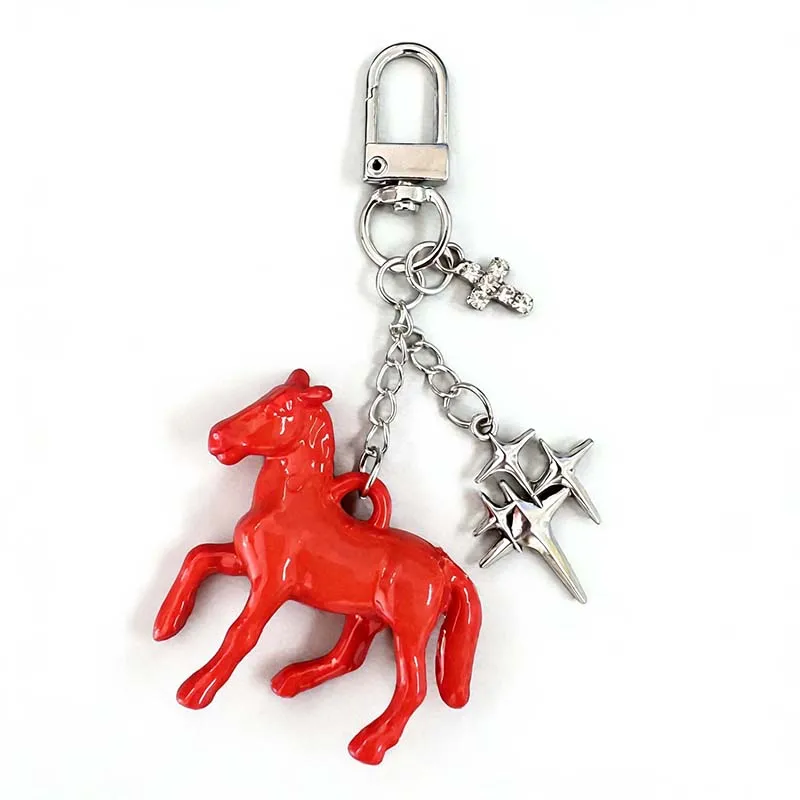 Porte-clés en acrylique pour femmes, mignon, Animal de dessin animé, stéréoscopique, petit cheval, multifonctionnel, chaînes, accessoires de décoration