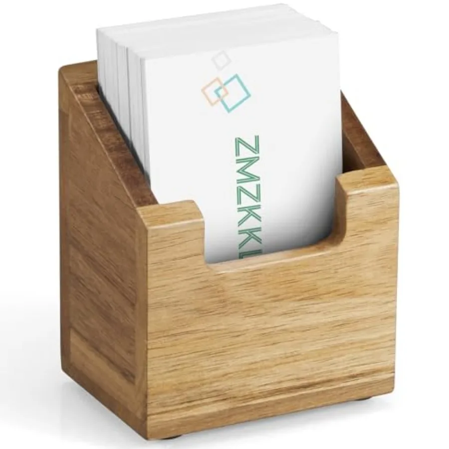 

Wood Business Card Holder for Desk - Vertical Business Card Display Stand - Wooden Business Card Organizer for Office Tabletop