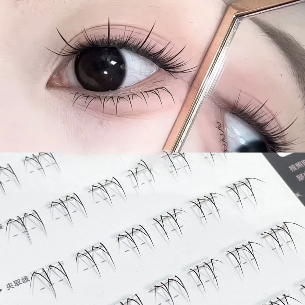 

6 Rows Cute Claw Tip Lower Eyelashes Transparent Stem B Curve False Eyelash Ultra-thin Band Bottom Lashes for Beginner