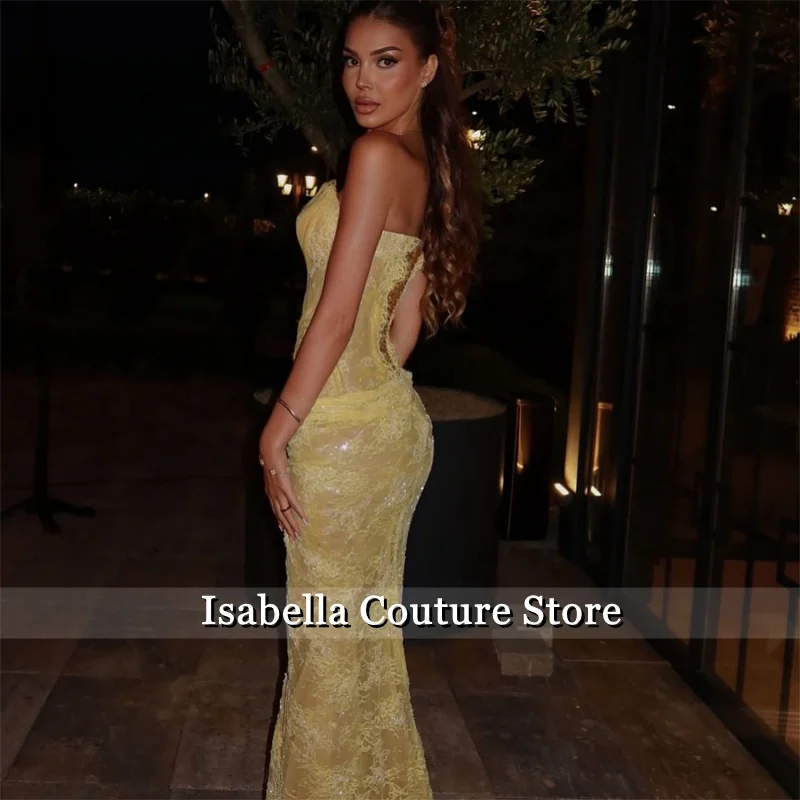فساتين سهرة من الدانتيل، فساتين سهرة، حورية البحر الصفراء المخصصة فساتين حفلة موسيقية جميلة مخزن مثير 2025 #4