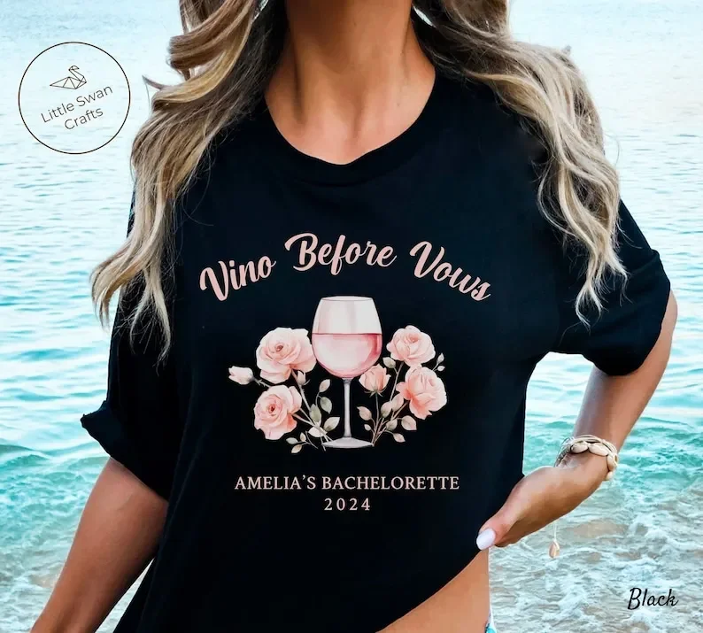 Vino Before Vows Shirt, Custom Bachelorette T-shirt, Rose Wine Bach T-shirt