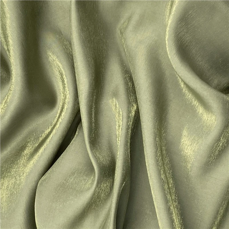 New Gradation Glass Silk Satin Fabric Dusty Green Glossy Skirt Shirt Fabric for DIY Apparel Sewing Material Wholesale Cloth