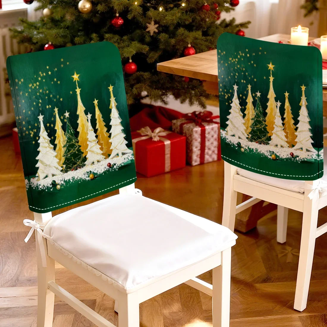 6pcs/set Oil Painting Christmas Tree Chair Cover Table Decoration Dining Seat Chair Covers Dining Room Bar Party Banquate
