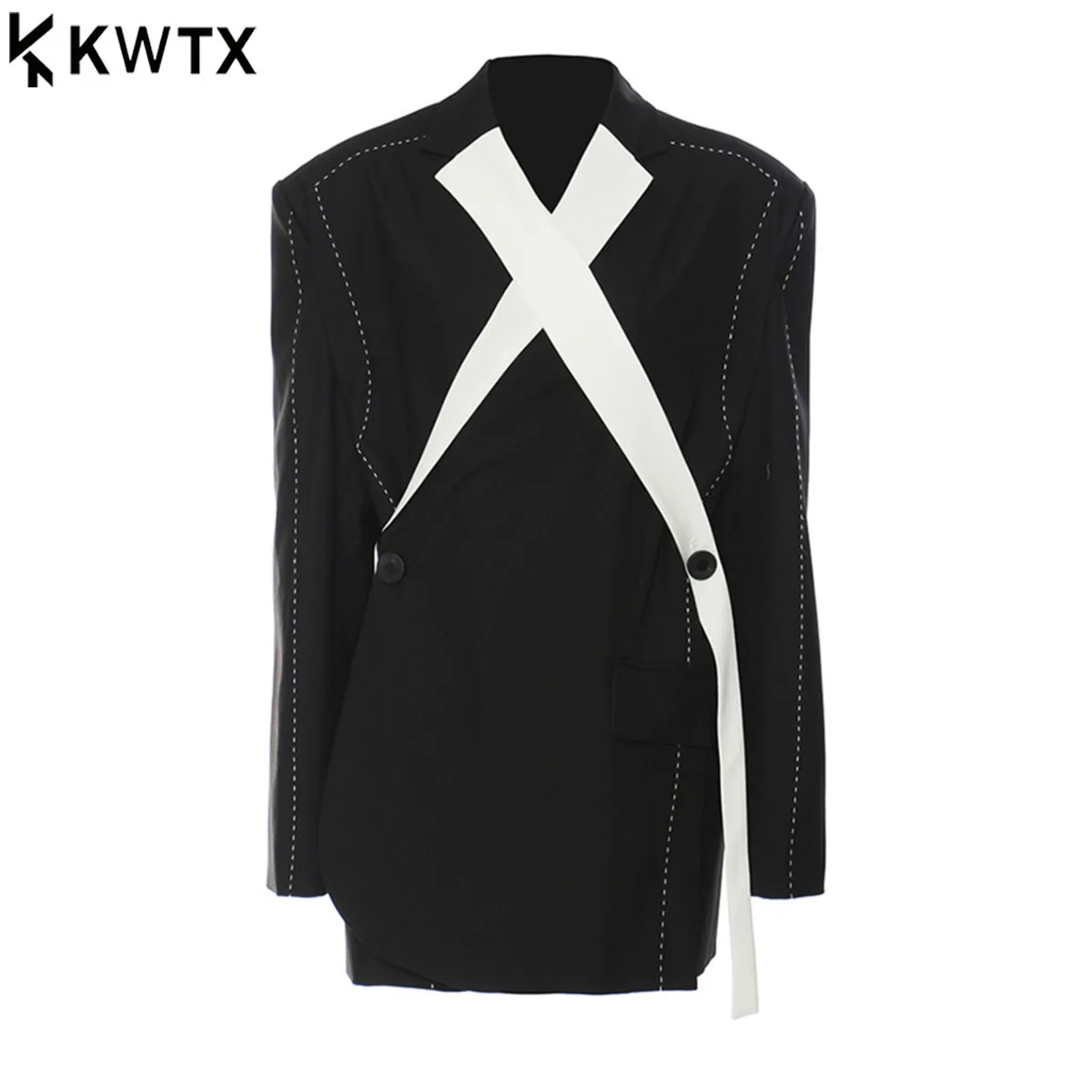 

KWTX женский повседневный блейзер с цветными блоками, винтажный лоскутный асимметричный элегантный осенне-зимний пиджак с v-образным вырезом, новинка 2025, шикарный дизайн, высокий