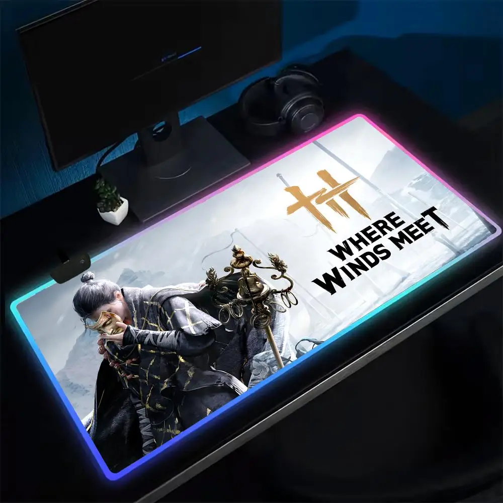 

Where Winds Meet Mouse Pad Anime Gaming Mouse Pad LED Table Pads Backlit Rubber Desktop XXL RGB Desk Mats