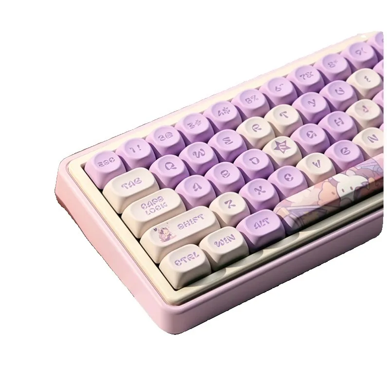Soft cute rabbit purple keycap PBT hot sublimation MOA round cute purple rabbit adaptation 68/75/87/98/108