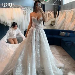 LORIE Vintage Lace Mermaid Wedding Dress V-Neck Applique Pleat Princess Bridal Gown Off Shoulder 3D Flower Bride DressCustomized