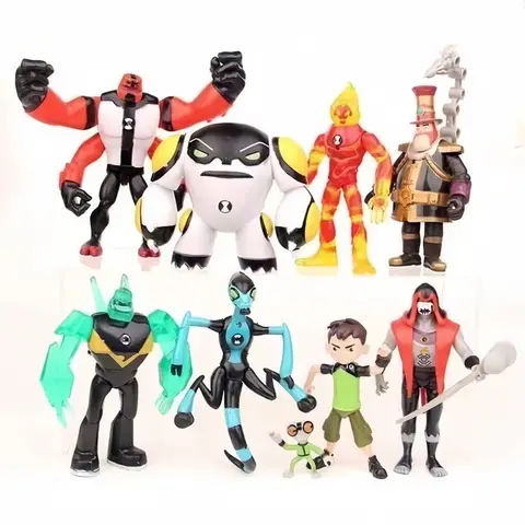 9 Pcs/Set Ben 10 3-12 Figure Ben Tennyson Ben Four Arms Grey Matter Heatblast Model Ornaments Anime Figures Doll Kids Toys Gifts