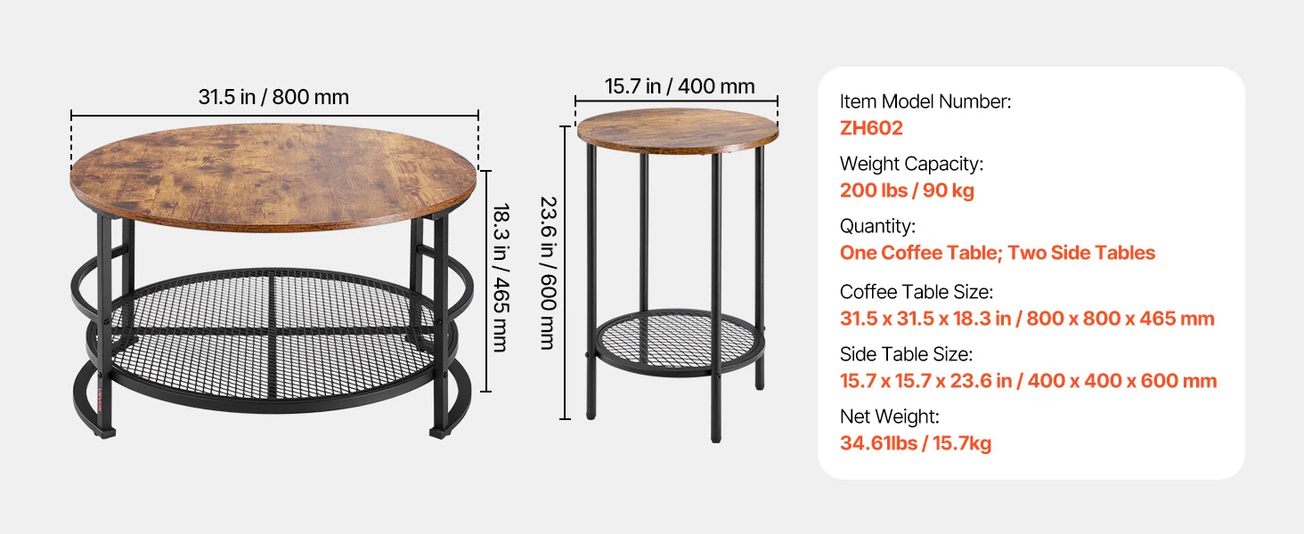 SucceBuy Coffee Tables Sets Living Room Table with End Side Table Coffee and End Tables Sets with Metal Legs for Living Room