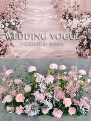 New wedding pink flower arrangement corner flower row flower road wedding stage T stage welcome area