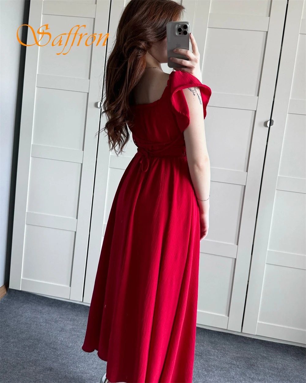 Customized Elegant Square Collar Evening Dress and Simple Jersey Special Occasion Gowns and Classic Short Sleeves Prom Dresses