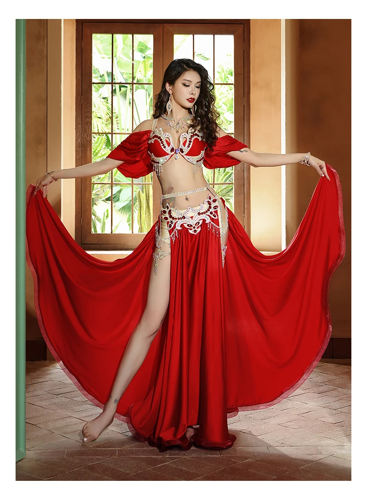 Belly Dance Professional Performance Costumes For Women Bra + Skirt 2 Pieces Set Outfits Dance Clothings Set Adult Practice Suit