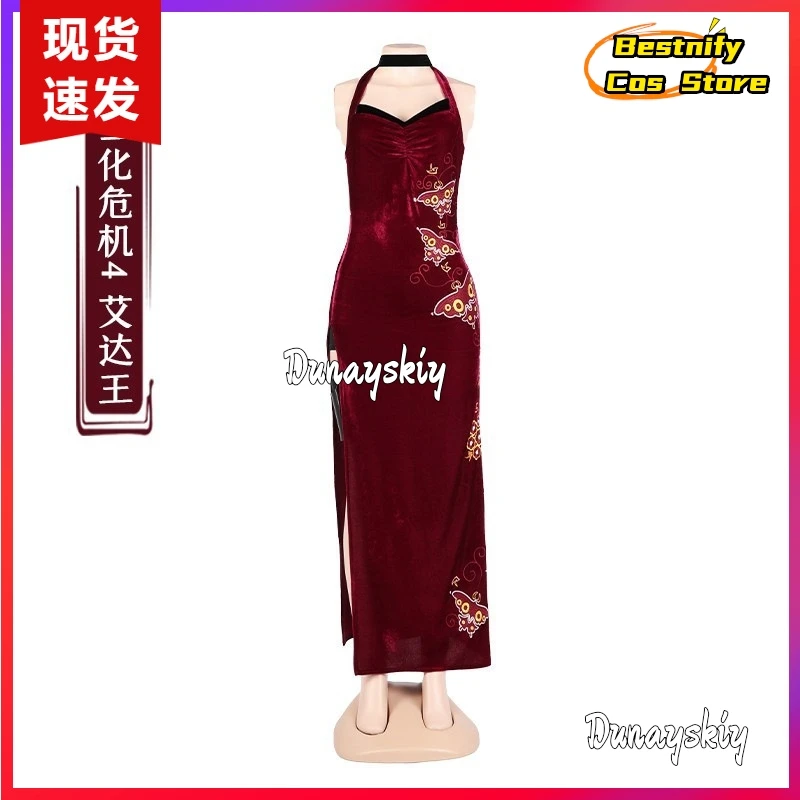 Female Resident 4 Ada Wong Cosplay Costume Red Cheongsam Dress Black Wig Full Set 2025 Anime/Halloween Carnival Suit Women Girls