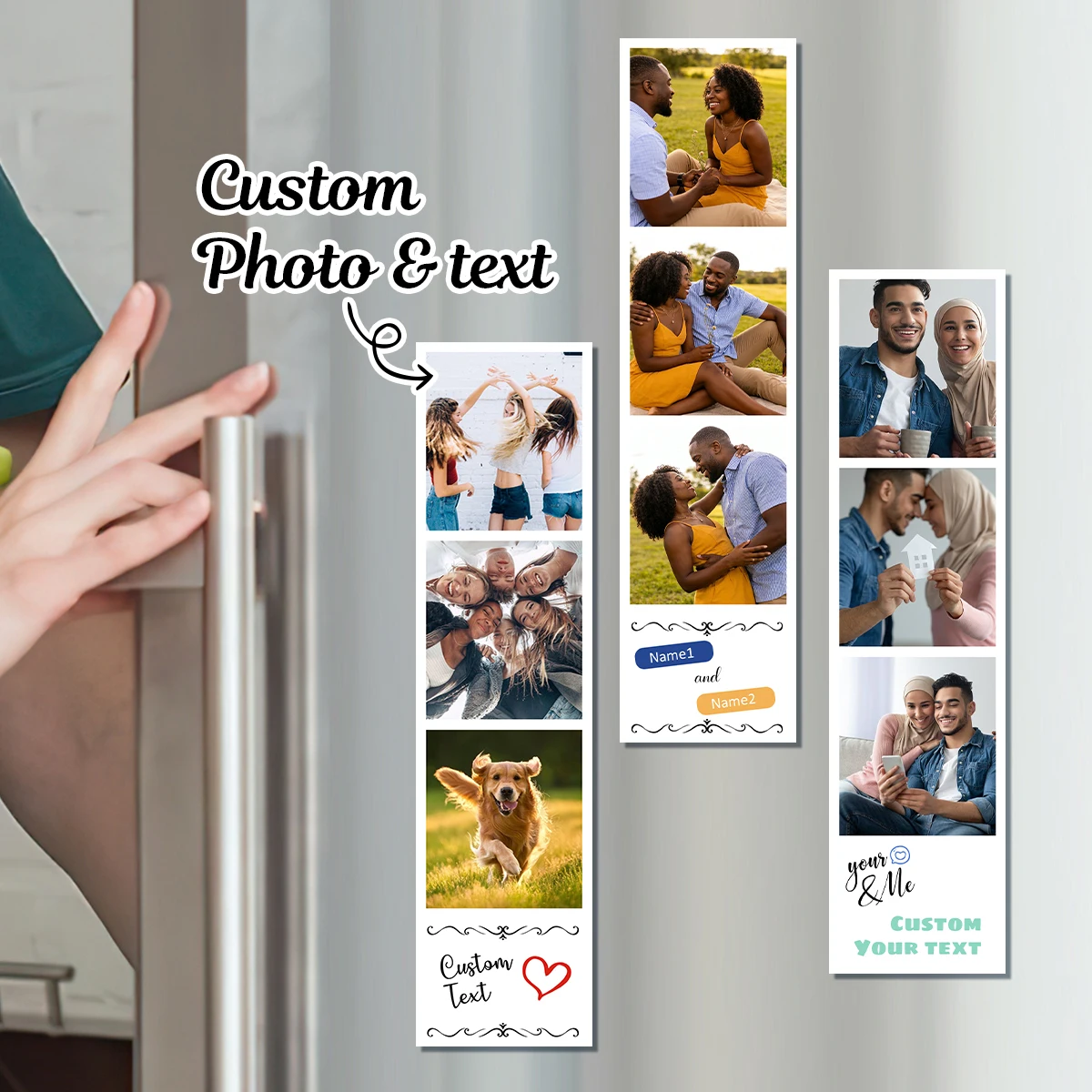Custom Photo Fridge Magnet Strip, Home Decor, Personalized Memory Display, Couples And Families