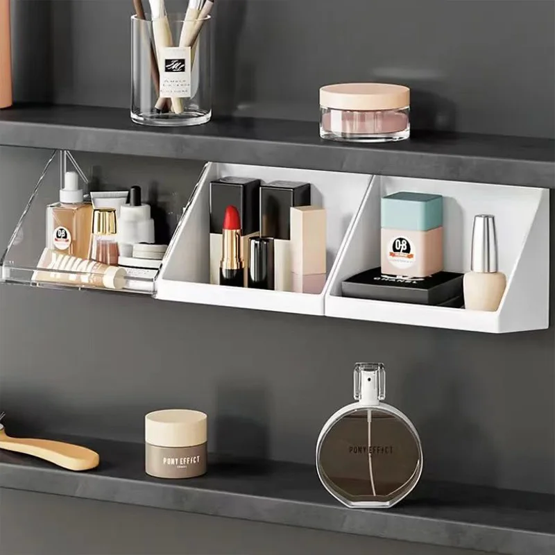 Wall Mounted Storage Rack Bathroom Kitchen Sundries Organizer Holder Cosmetics Storage Tray Makeup Organizer Self Adhesive Shelf