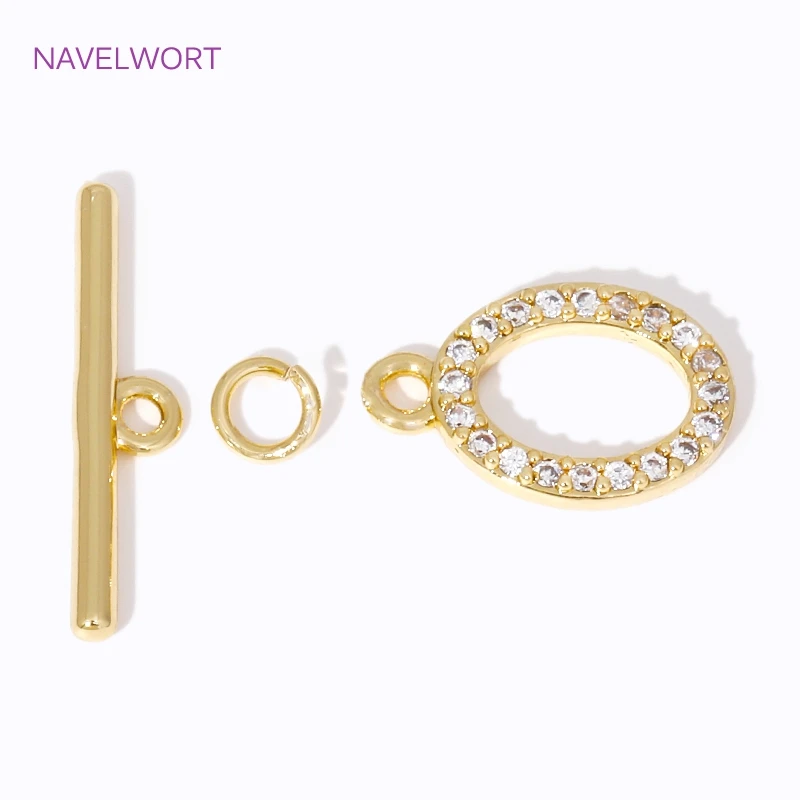 18K Gold Plated Inlaid Zircon Oval OT Clasps Toggle Clasp For Jewelry Making Findings DIY Necklace/Bracelets Making Accessories