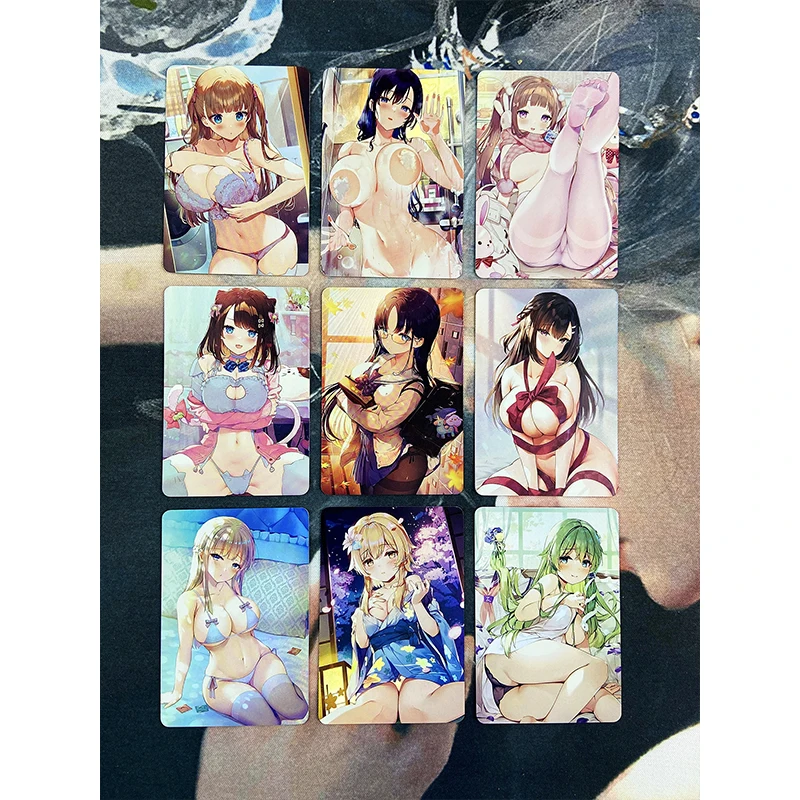 9Pcs/set Acg Lingerie Girl Anime Characters Bronzing Collection Card Homemade Kids Toys Board Game Card Christmas Birthday Gift