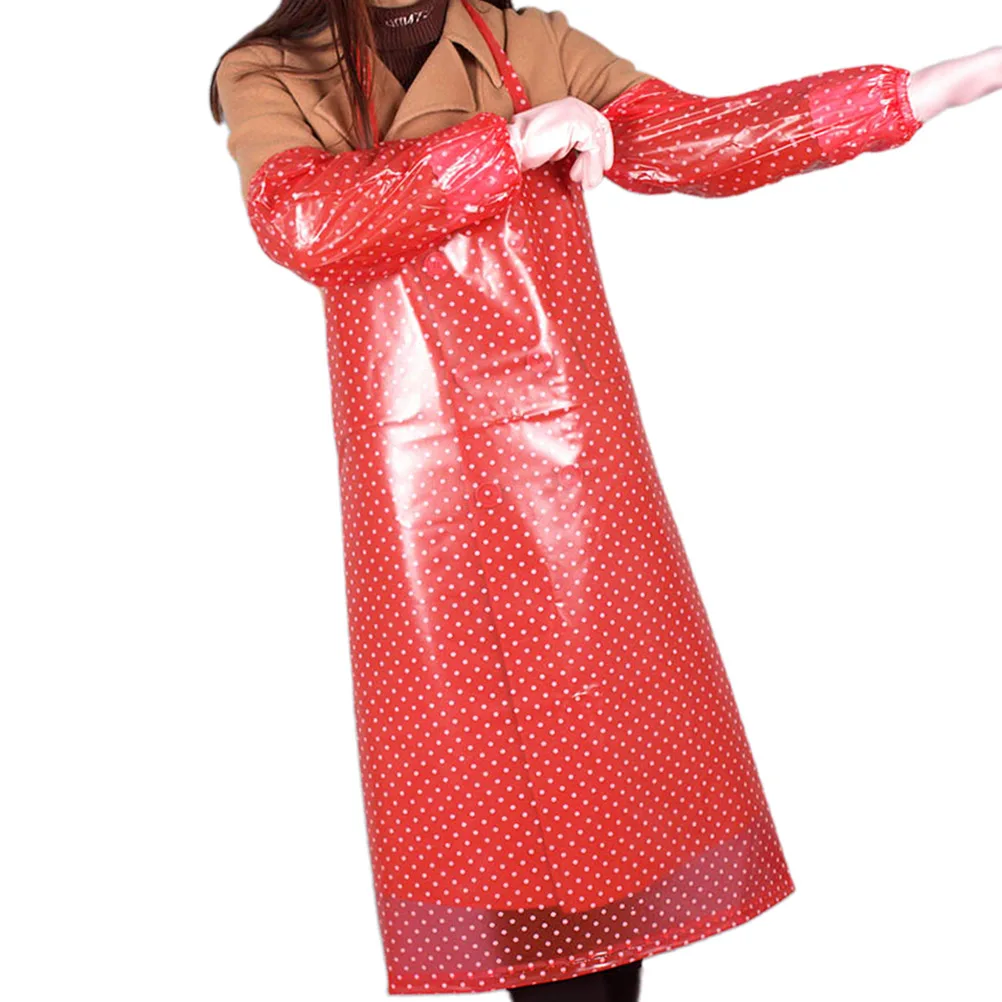 

Waterproof Sleeve Kitchen Apron Simple Hangning Neck Cooking Pockets Red Miss Oversleeve Protection Craftsmen Gardening Baking