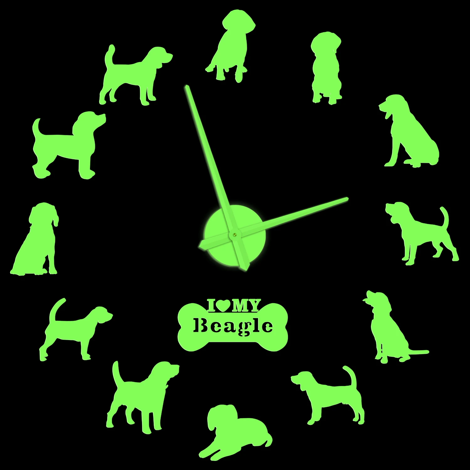 

English Beagle Dog Glow in Dark Wall Clock Hunting Puppy Breed Home Decor Self Adhesive DIY Stickers Illuminated Wall Watch