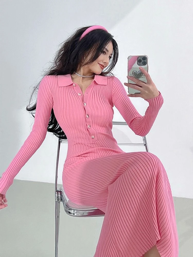 Vestido largo de fiesta de graduación para mujer, vestido tejido con botones en la cintura, ropa Y2k 2025, nuevas características de moda en vestidos de ganchillo para mujer