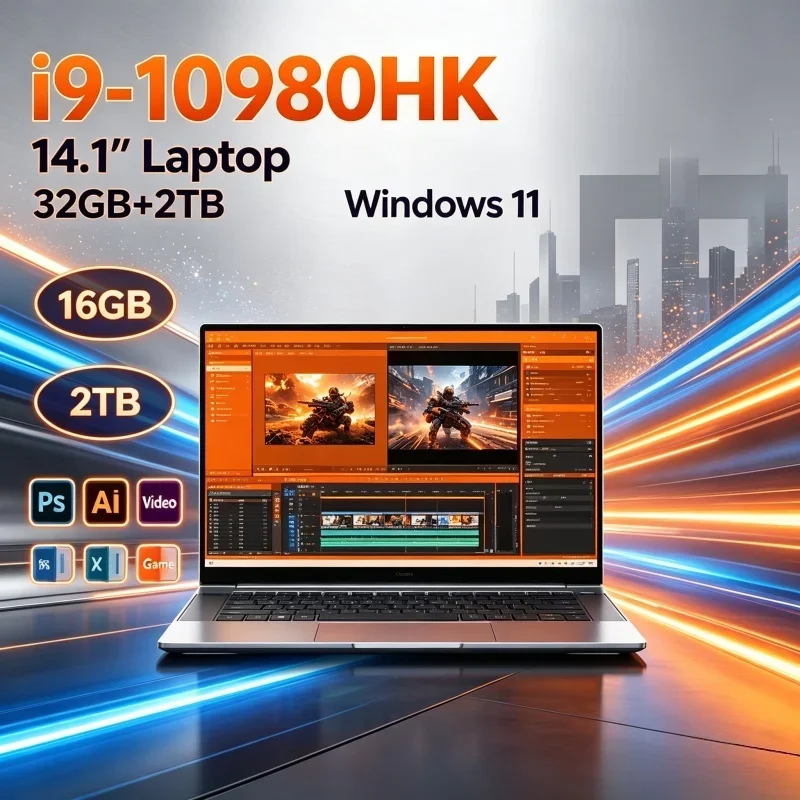 Portable Notebook 14.1" 1920*1080 Intel I9 10980HK 32GB RAM 2TB SSD Lightweight Ultra Slim Laptop Windows 11 For Student Work