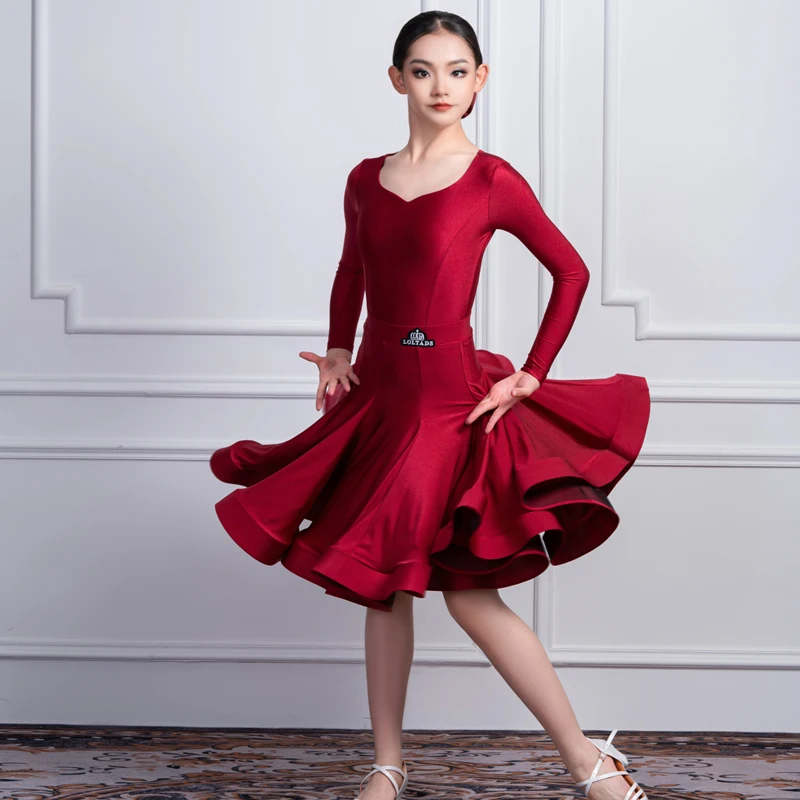 

Professional Competition Costume for Female Children's Latin Dance - Big Skirt Dance Competition Outfit