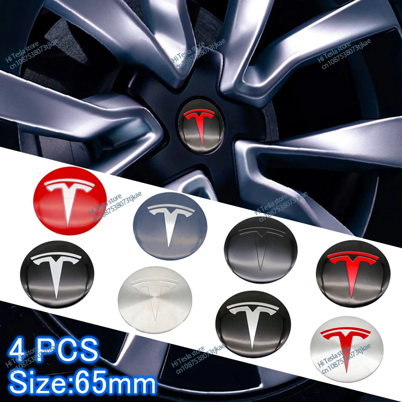 65mm Car Glossy Wheel Sticker 4 Pieces Center Wheel Sticker Car Logo Badge Decal for Tesla Model 3 Y S X Roadster P75D P85D P90D