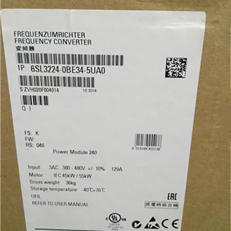 New 6SL3224-0BE34-5UA0 G120 Power Module PM 240 3AC380-480V +10/-10% 47-63HZ 6SL3 224-0BE34-5UA0