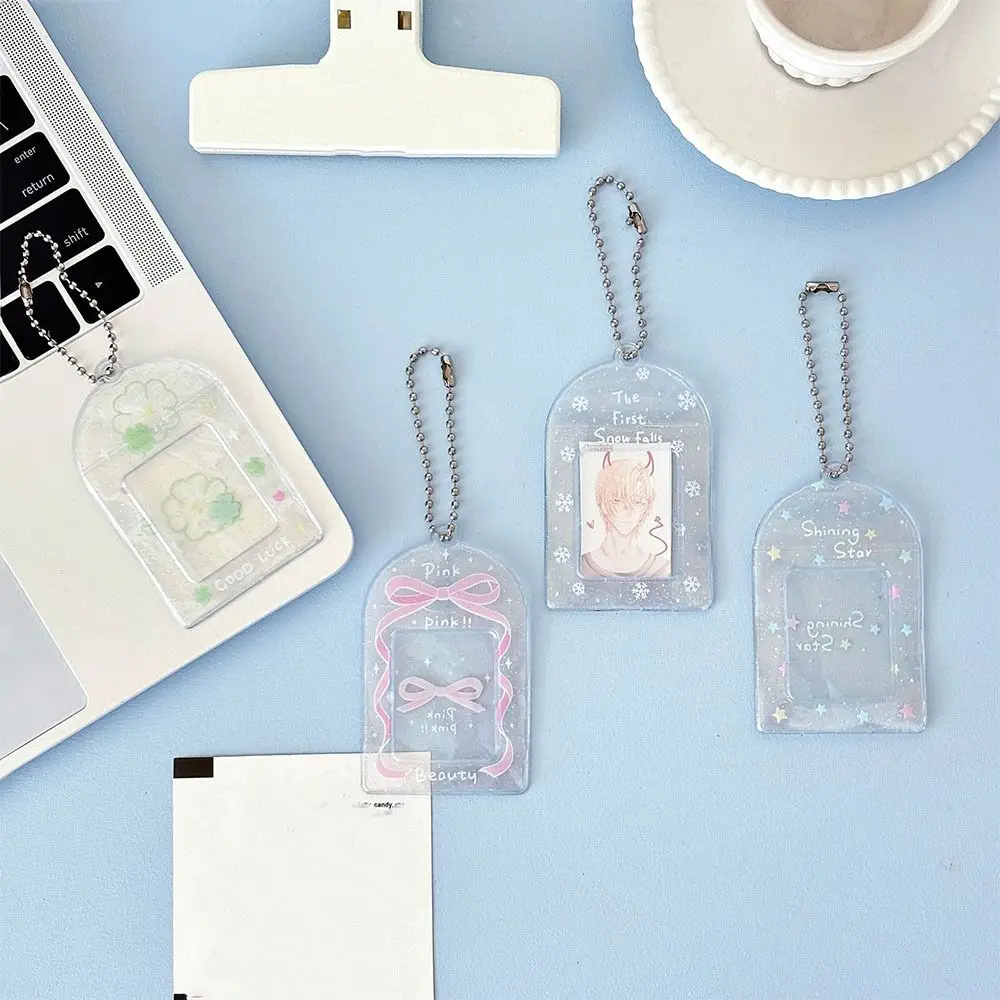 

Fashion Glitter Bow Star Card Sleeve Small 2 Inch/1 Inch PVC Card Holder with Keychain Star Chasing Bag