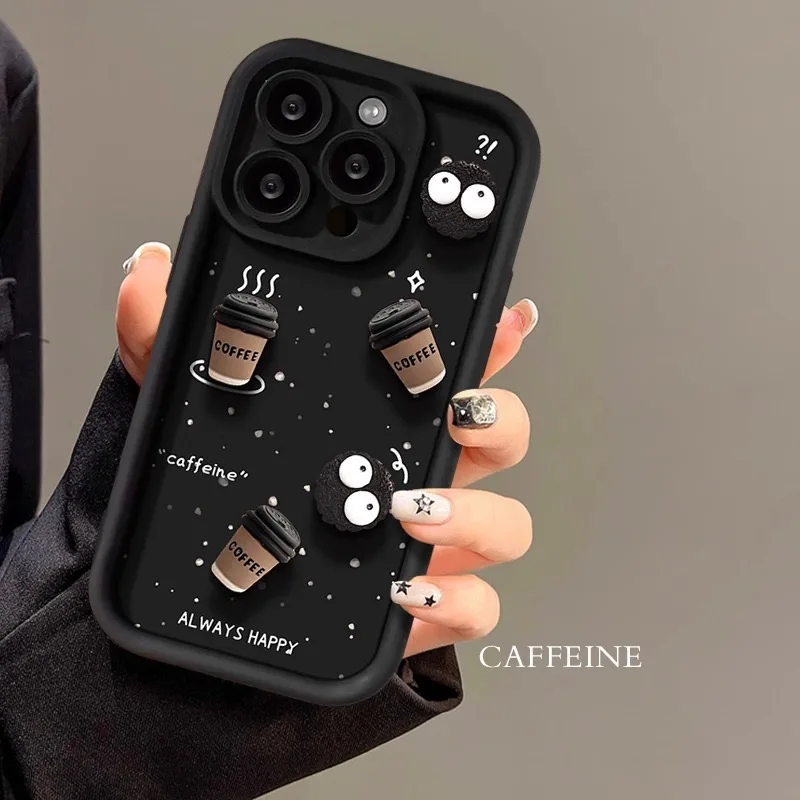 New 3D Cute Coffee Briquettes Phone Case For Samsung Galaxy A16 A06 A35 A55 A25 A15 A54 A34 A24 A14 A05 4G 5G Soft Back Cover