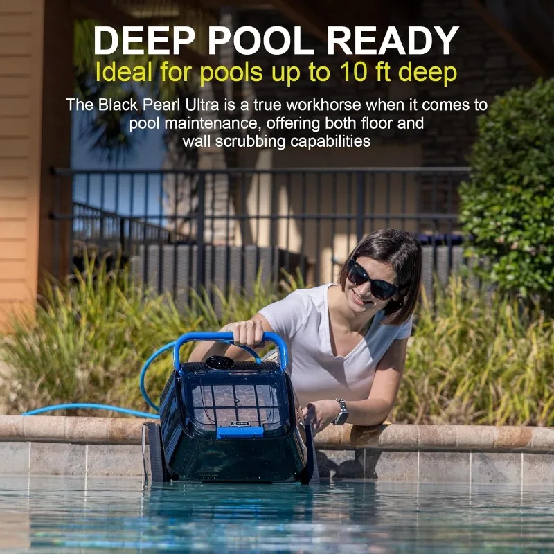 Black Pearl Ultra Robotic Pool Cleaner Battery Powered Inground Vacuum for Pools Up to 10 Ft Deep –Wall Climber, 150 Min Runtime