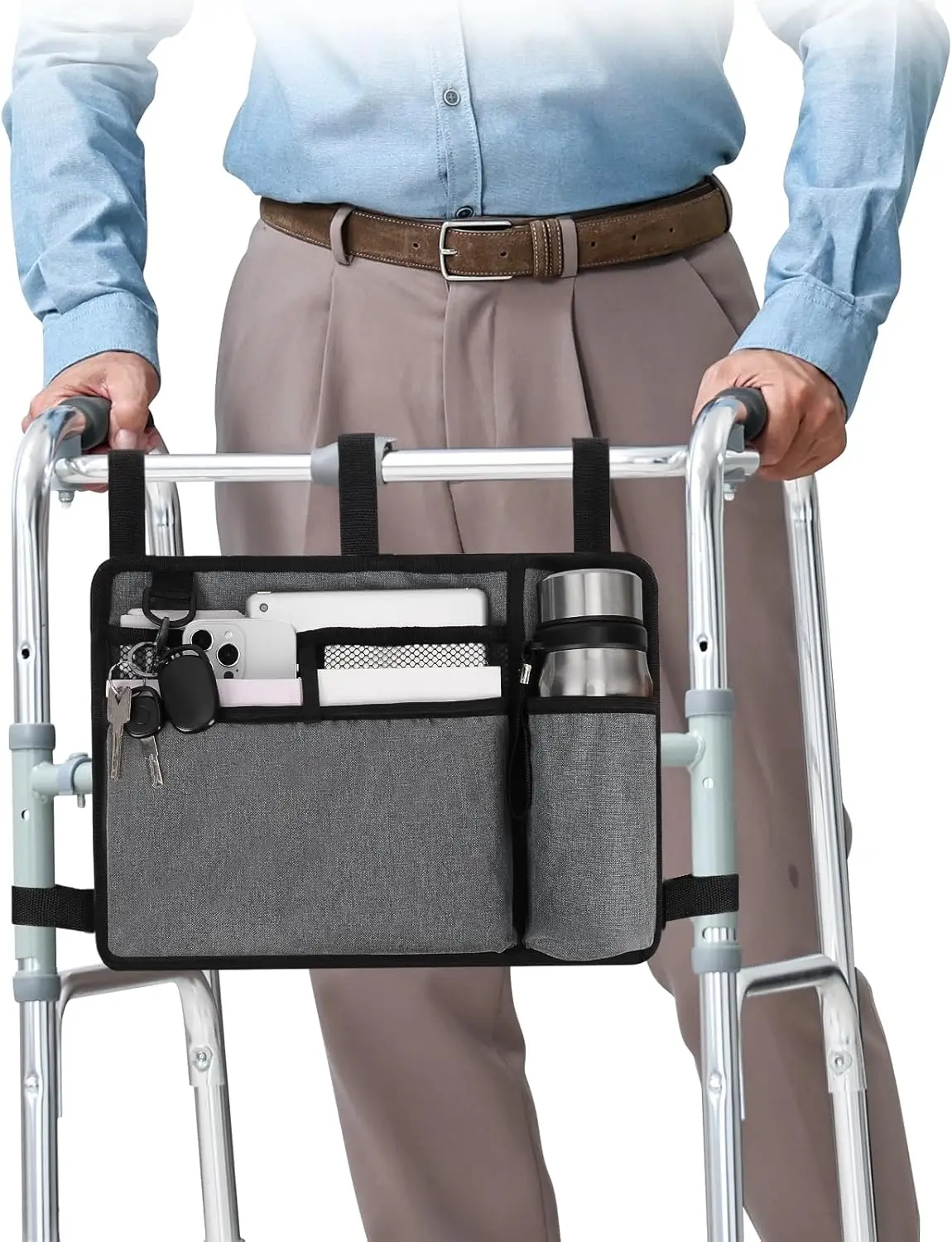 Supregear Accessories Bag for Walker, Wheelchair, Rollator - Walker Basket Bag W/Cup Holder - Seniors Caddy Attachment Pouch
