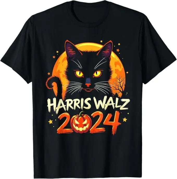 

Harris Walz 2024 Funny Cat Pumpkin Halloween Election Kamala Unisex T-Shirt