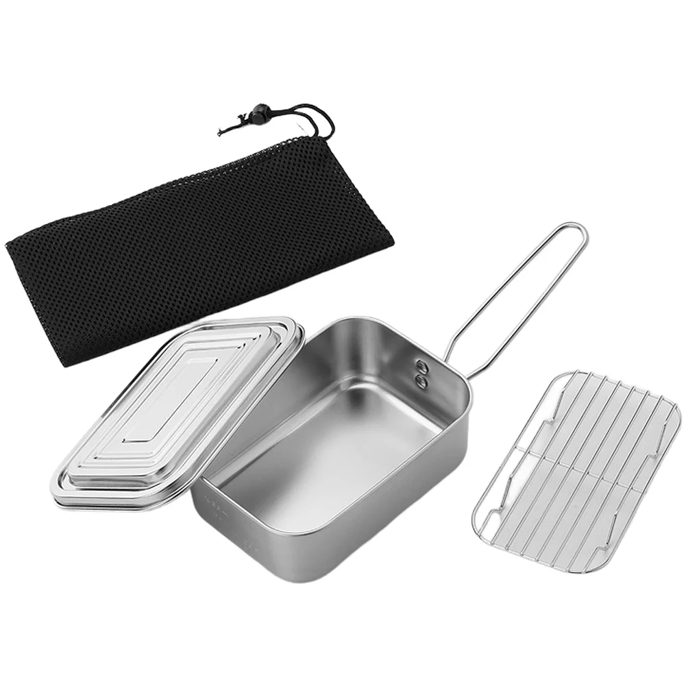 Foldable 304 Stainless Steel Lunch Box with Steaming Rack and Smooth Exterior for Camping Picnic Travel and Cleaning