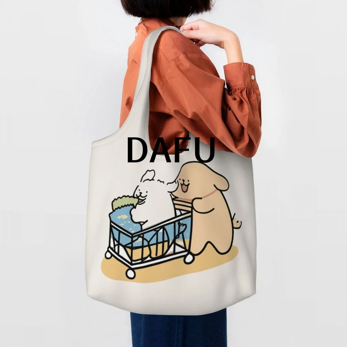 Shopping Adventures With Friends Large Capacity Canvas Tote Bag Single Shoulder Commute Bag For Women Eco-Friendly Shopping Bag