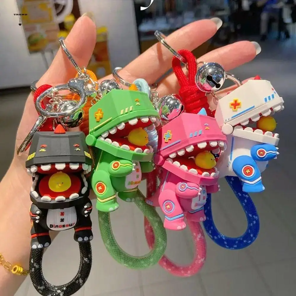 Eat Chicken Mechanical Dinosaur Keychain Mecha Colored Rope Mechanical Dinosaur Keyring Ins Fashion Dinosaur Figure Keychain