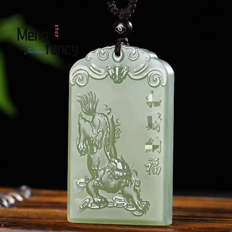 

Natural Afghan Greenish White Jade Attract Wealth Receive Blessings Pi Xiu Pendant National Style Fashion Jewelry Holiday Gifts